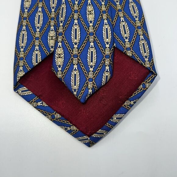 CHANEL Royal Blue and Yellow Chain Pattern CC Logo Silk Necktie - Picture 7 of 9